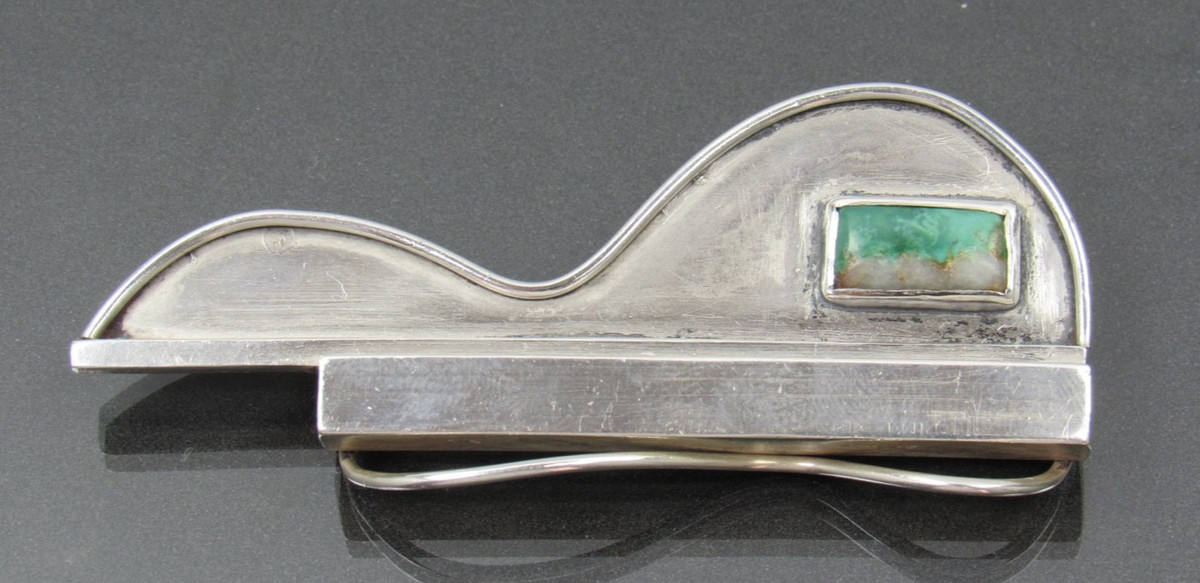 Vintage "Native Crafts" Modernist Sterling Silver Turquoise PIn BROOCH 42.6gm