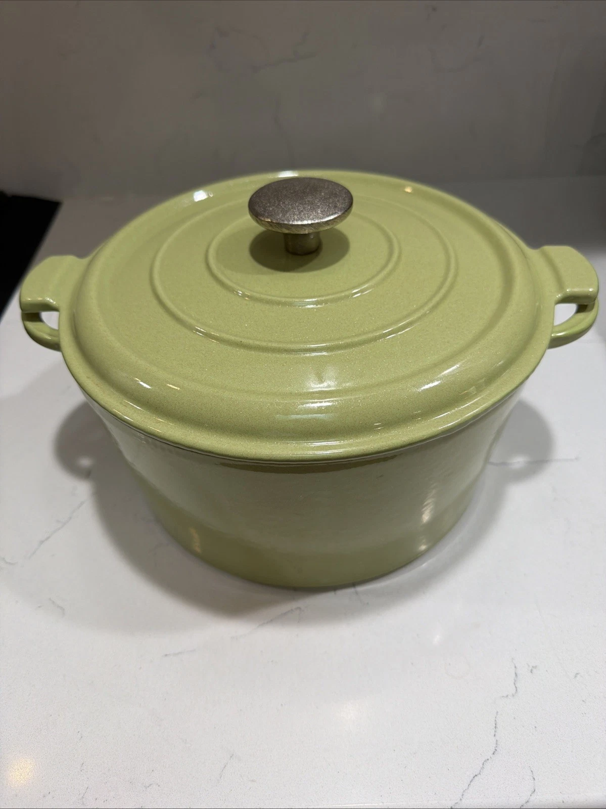 Staub Dutch Oven W/Lid Sage Enamel Round Cast Iron 5 Qt French France Vtg EUC