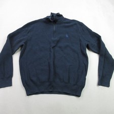 Polo Ralph Lauren Men's Navy Blue Pima Cotton Quarter Zip Sweater Size L