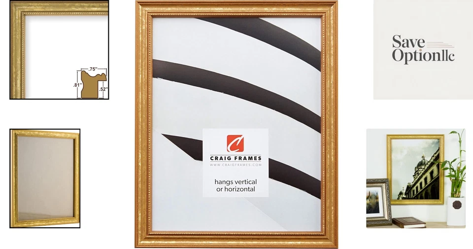 Marco de fotos dorado antiguo de 20 x 24 pulgadas con incrustación de cuentas - Elegante decoración del hogar Foto 2 de 4