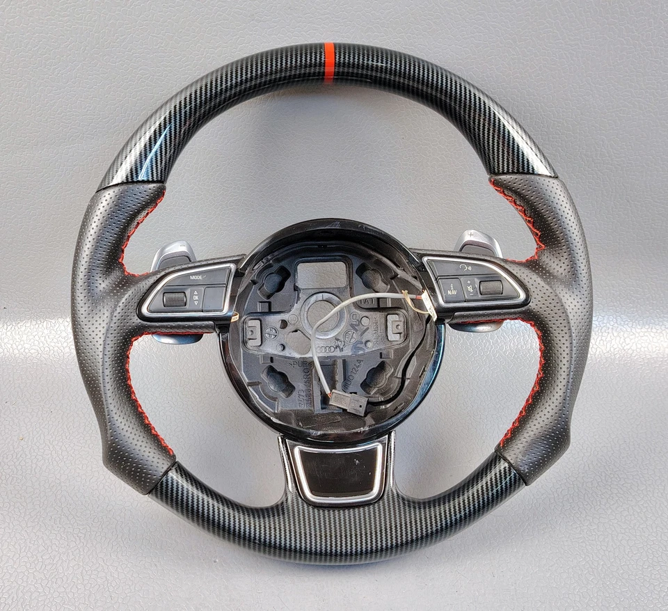 奥迪 A4 QUATTRO S4 2013 2016 HYDROPDIPPED RED STITCH MULTIMEDIA STEERING WHEEL — 第 2/4 张图片