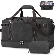  Travel Duffle Bag for Men, Waterproof Canvas Overnight Duffel Bag Washed Black