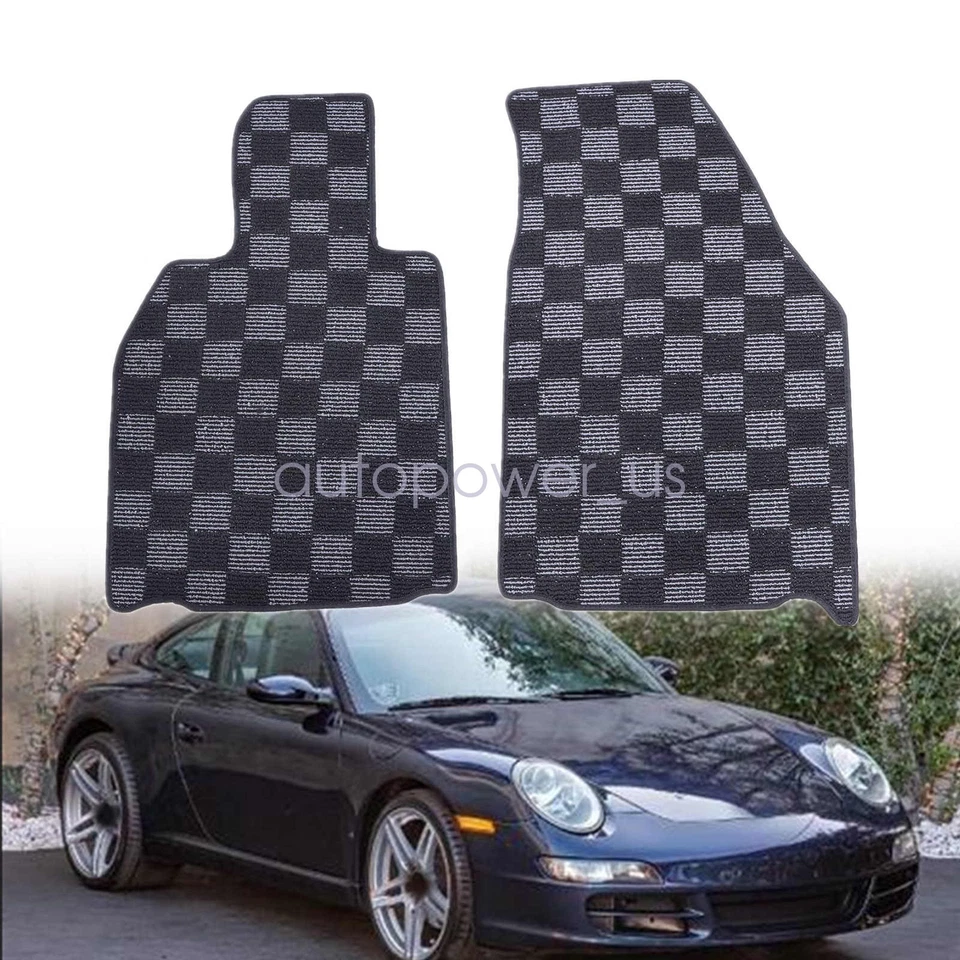 Fits 1997 1998 1999 2000-2006 Porsche 911 996 Checkered Flag Carpet Floor Mats - Image 2 of 4