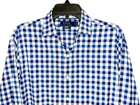 Polo Ralph Lauren Performance Shirt Mens Medium Blue White Gingham Long Sleeve image 2