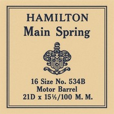 SB6-MS1: Hamilton 534B Main Spring NOS 16s Motor Barrel 21D x 15 /100 MM USA