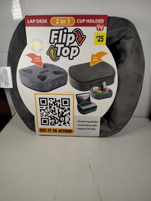 Flip Top Cup Holder & Lap Desk Holds Computer, Snacks/drinks, College/School NEW