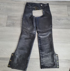 🏍️ Vintage USA Black Biker Leather Chaps Snaps/Zippers Unisex Medium Moto