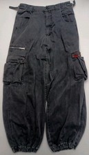 Vintage 90s Y2K Tripp NYC Black Cargo Pants Mens Medium 32 Waist Plaid Trim