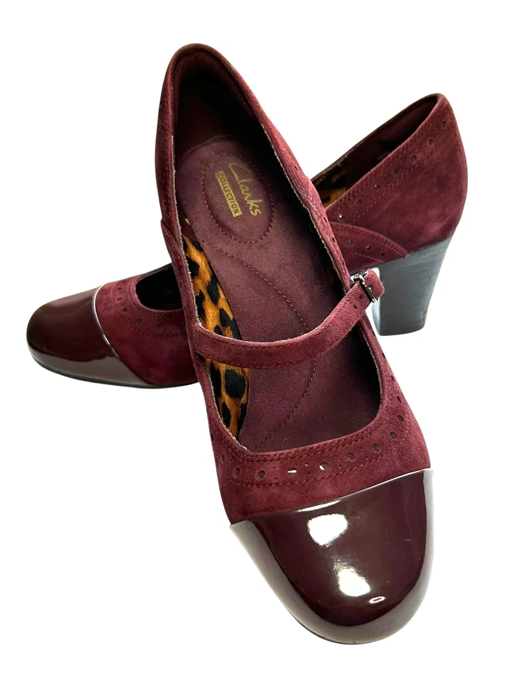 Clarks 67262 Mujer Zafiro Jarrón Borgoña Gamuza Mary Jane Bombas Talla 6 1/2 M Foto 2 de 4
