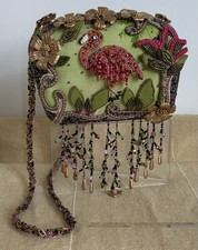 Vintage Mary Frances Flamingo handbag fringe palm tree purse