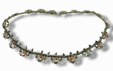 Antique Victorian Era Cut Steel & Saphiret Embroidered Collar Necklace