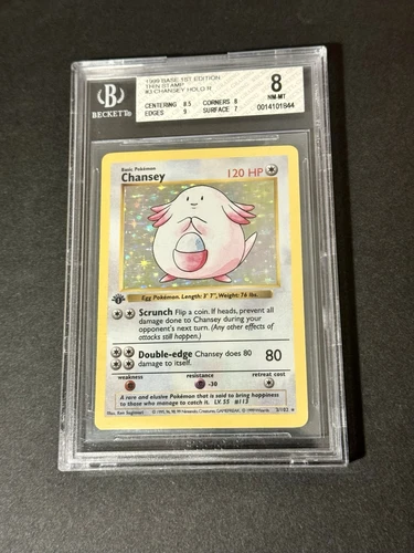 BGS 8 1999 Pokemon Base Set 1st Edition Shadowless Chansey Holo #3 *THIN STAMP*
