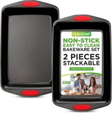 NutriChef 2-Piece Nonstick Baking Pan Set – Carbon Steel One Size, Black 