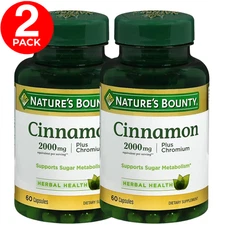 Nature's Bounty Cinnamon 2000mg Plus Chromium Supports Sugar Metabolism 60ct 2Pk