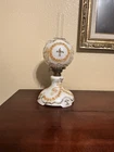 Miniature Antique Milk Glass Oil Lamp White with Gold Fleur de Lis