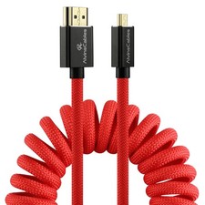 8K 2.1 Micro-HDMI to Full HDMI Braided Cable, D to A Coiled HDMI for Atomos-N...
