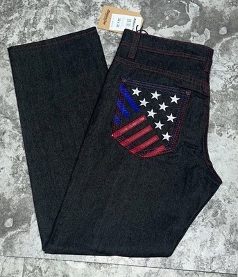 Vintage Ablanche Men's Black Dark Wash Denim Jeans, Regular Fit Wide-Leg, Pocket