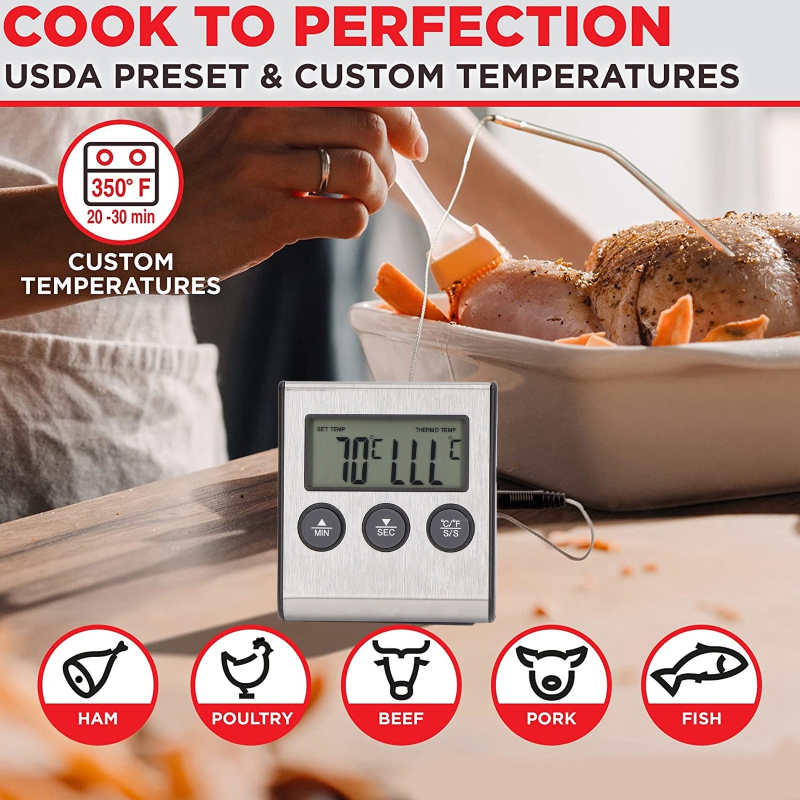 Meat Thermometer Electronic With Probe Digital Oven For Cooking Kitchen HAN-image