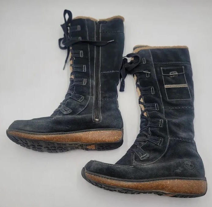 Timberland Wo's Sz 8.5M Earthkeepers Tall Granby Shearling Ski Blueish Black