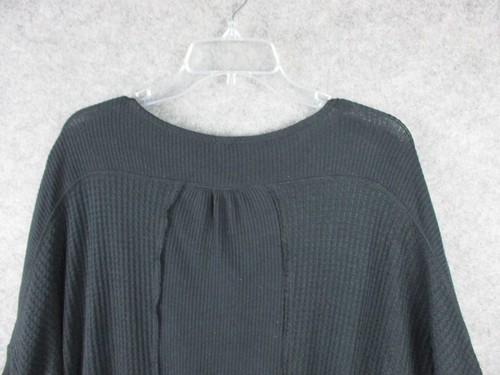 Free People Leo Henley Top Women's Small Black Waffle Knit Oversized Slim Sleeve - Picture 12 of 16