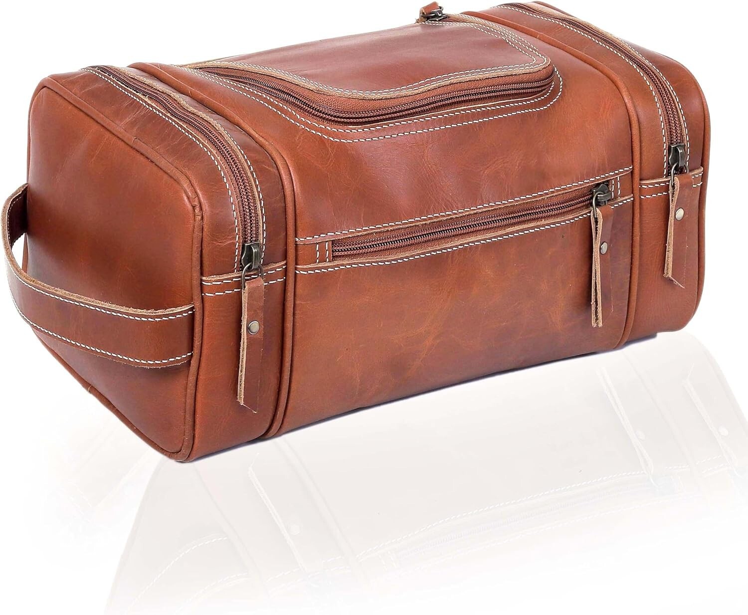 Large Tan Leather Dopp Kit for Men - X-Large Toiletry & Shaving Bag