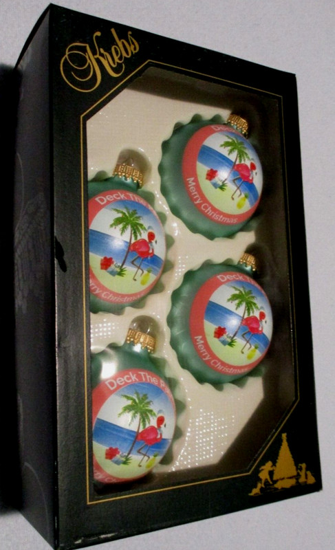 Krebs PINK FLAMINGO Merry Christmas Ball Ornaments Set/4 Made in USA NIB