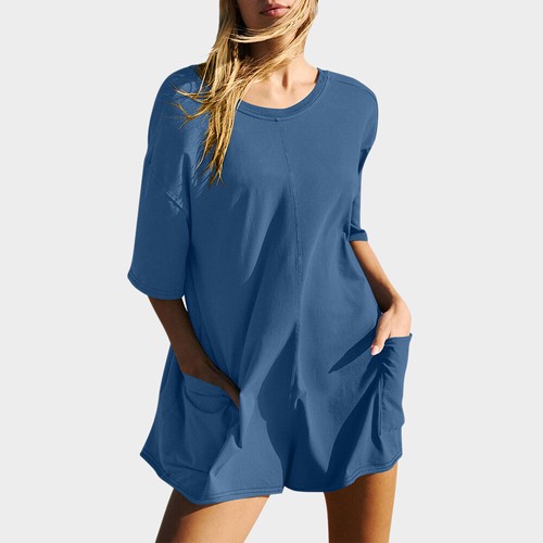 Stylish Pocketed Romper Jumpsuit for Women V Neck Backless Casual Loose Playsuit - Picture 18 of 29