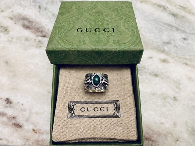 GUCCI Garden Tiger Head Ring 925 Sterling Silver Green Stone Size
