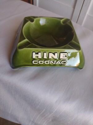 Rare Vintage HINE COGNAC Ashtray (Green w/ white lettering) & Deer Advertising