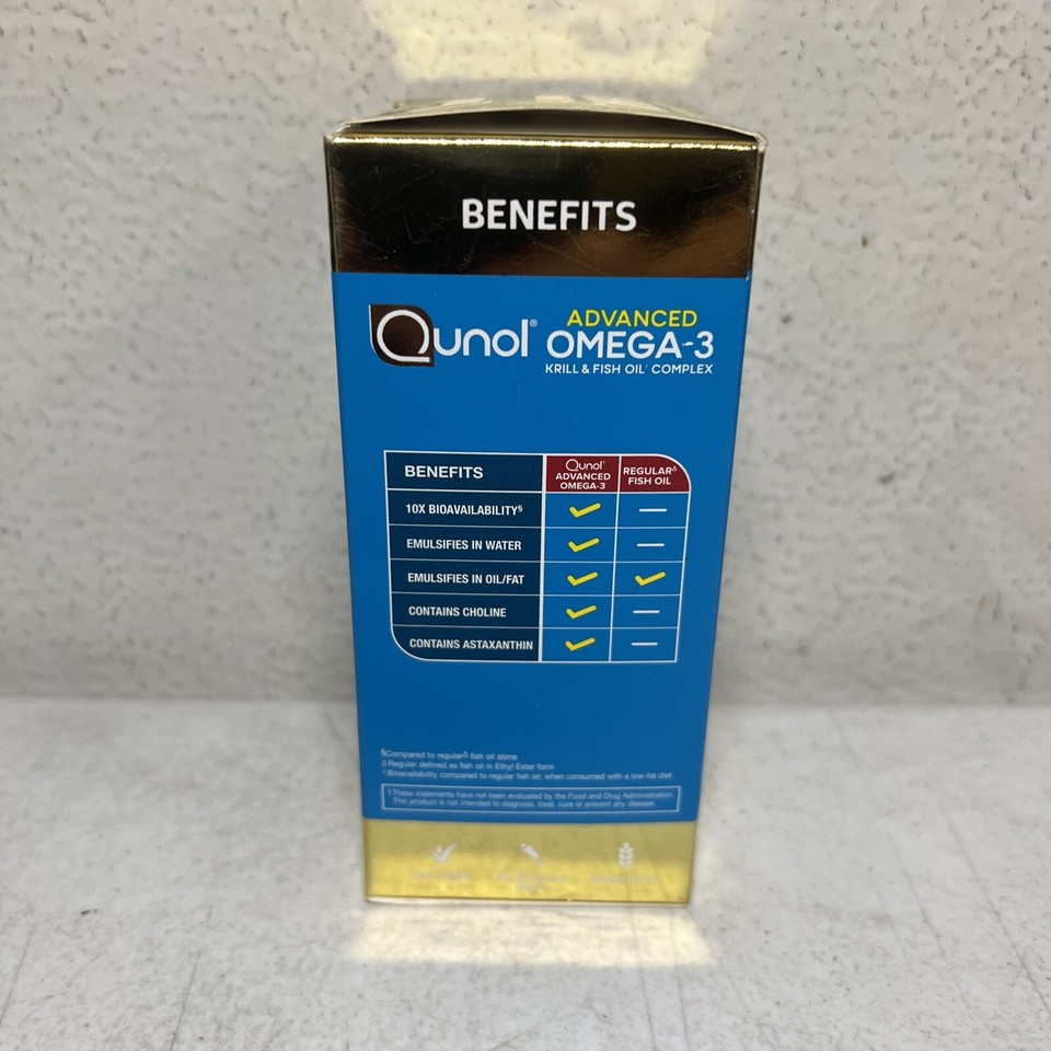 Qunol Advanced Omega 3 Krill and Fish Oil Complex, One Pill Dose, 250Mg