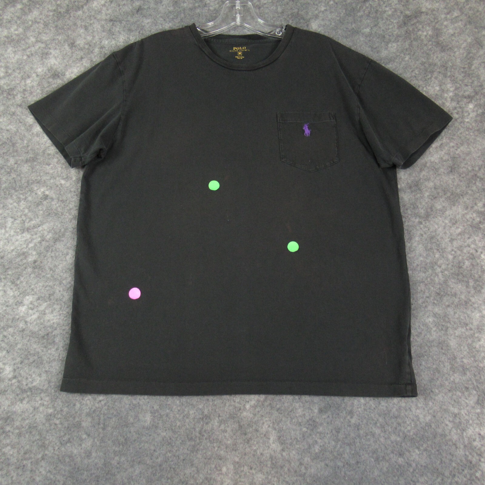 Polo vintage Ralph Lauren camicia uomo M nera tasca pony invecchiata punto singolo