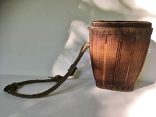 antik Korb eines Fischers Bauern Siam Thailand  um 19. Jdt Holz Tasche Asien alt