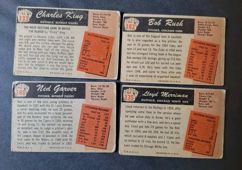 1955 Bowman Baseball Cards - 4 Cards | King | Garver | Rush | Merriman - Picture 2 of 4