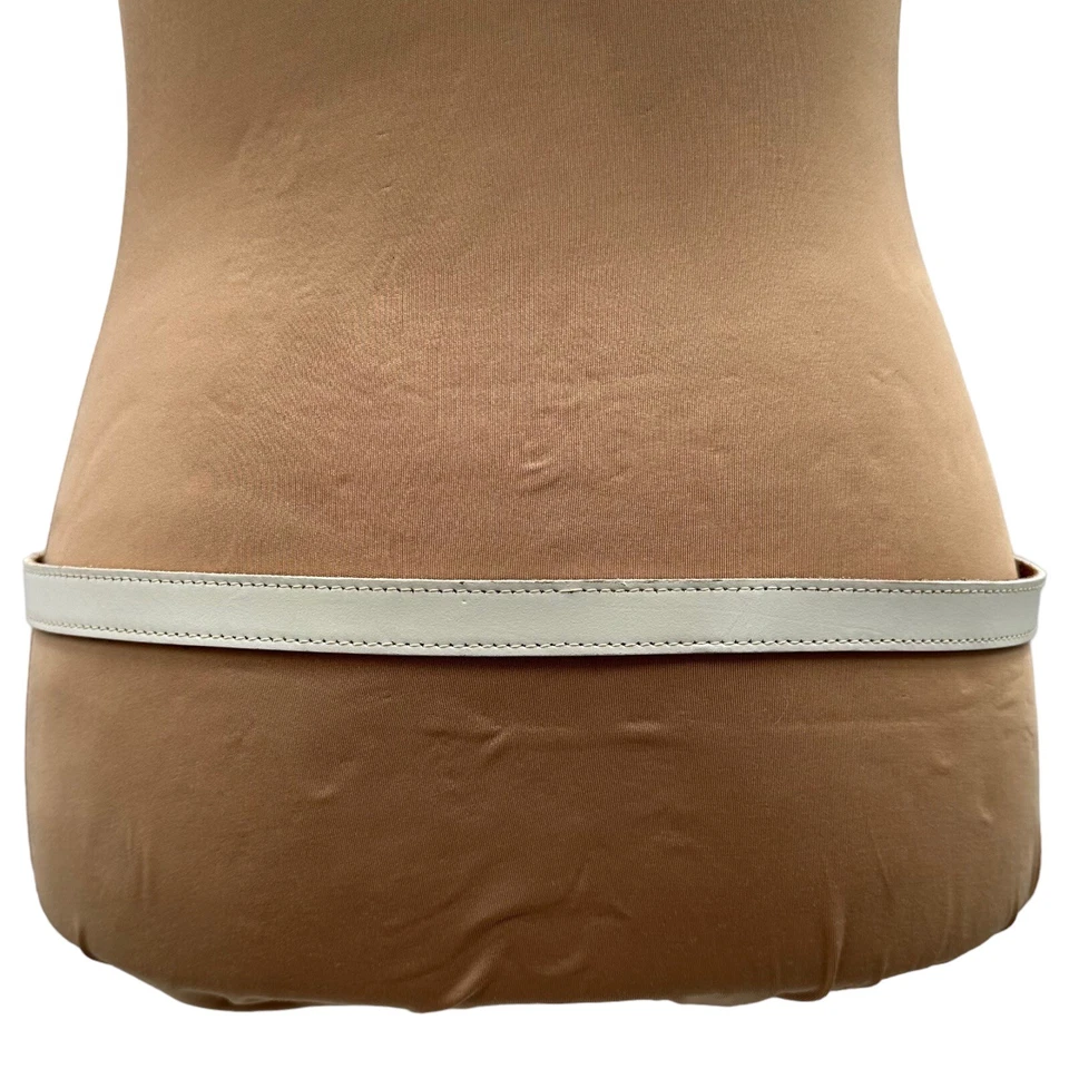 Cinturón Omega vintage años 70 cuero 3/4" a presión plata flor blanco se sienta por encima de la cadera 35" Foto 4 de 4