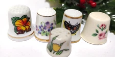 Vintage Floral Thimbles Lot Of 5 Flower Butterfly snA