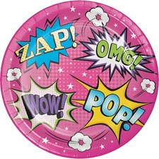 Girl Superhero Comic Book Hero Pink Birthday Party 7" Paper Dessert Plates