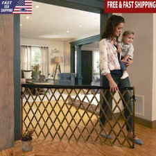 Expansion Walk-Thru Wood Baby Gate Hardware Mount 24"-60" Wide Farmhouse Brown