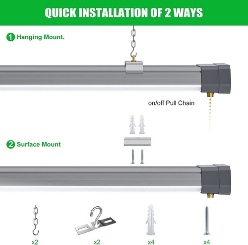 2Pcs 100W LED Shop Light Fixture Linkable with Plug Garage Lights 3.6FT 13000LM - Picture 10 of 12