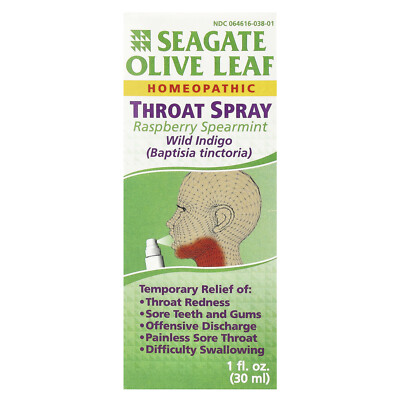 Seagate Olive Leaf Throat Spray Raspberry Spearmint 1 fl oz 30 ml Chemical-Free