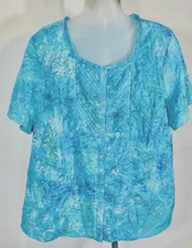 Maggie Barnes For Catherines Blouse Womens 2X Teal Aqua Blue Button Burn Out