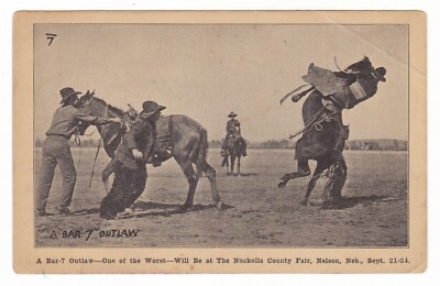 1920 NELSON NEBRASKA RODEO BUCKING BRONCO BAR 7 LIVESTOCK KEARNEY POSTCARD NE !!