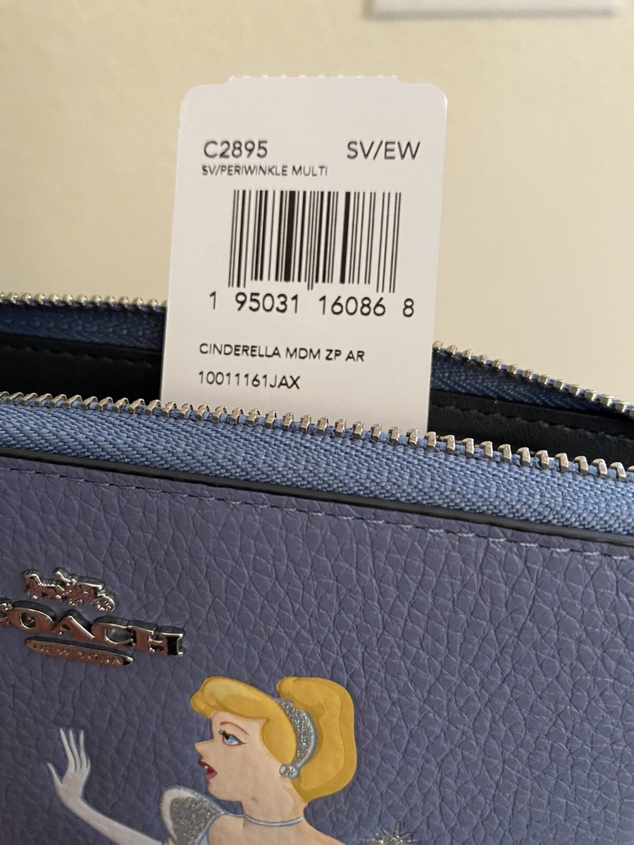 Disney X Coach Medium Id Zip Wallet With Cinderella C2895 Silver
