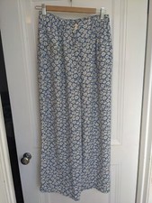 80s 90s Jones Wear Pants Trousers Floral Blue White Lightweight Wide Leg SZ 8