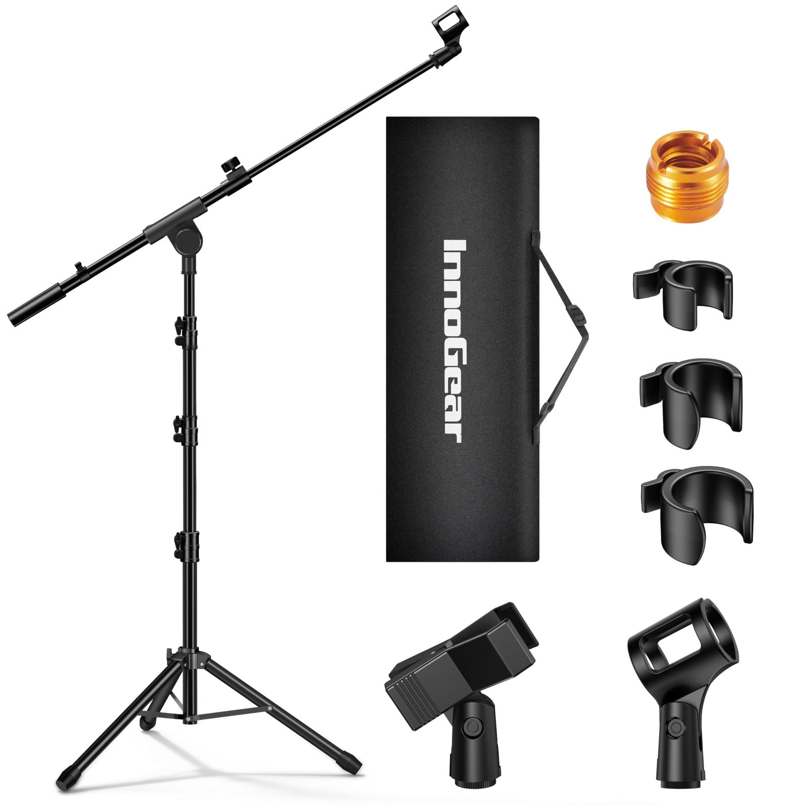 Microphone Stand, Tripod Boom Arm Floor Mic Stand Height Adjustable Heavy Dut...