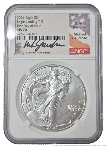 2021 Silver Eagle $1 Eagle Landing T2 NGC MS 70 Michael Gaudioso 1ozt US Coin