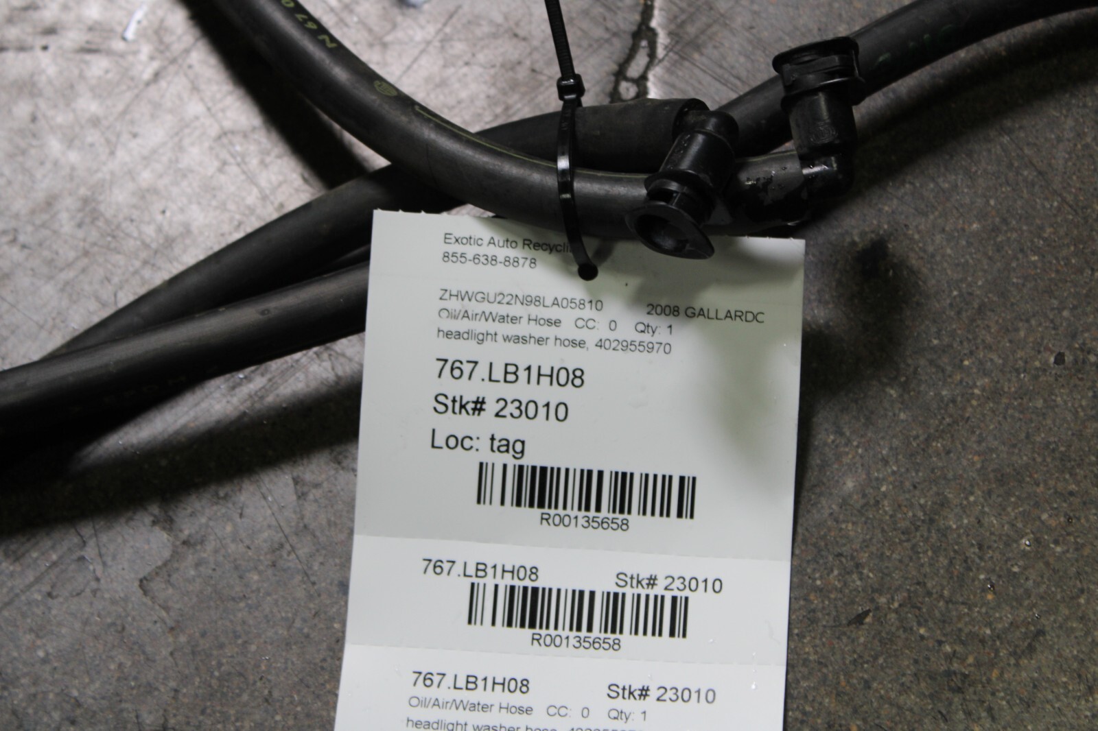 Lamborghini Gallardo, Coupe, Spyder, Headlight Washer Hose, Used, P/N 402955970