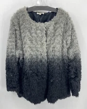 Fever Preowned Shaggy Faux Fur Jacket Black/Gray Womens XL EUC Long Sleeve Lined