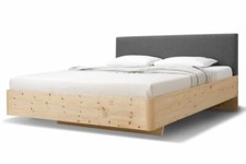 Einzelbett Gardena 90x200cm in Nussbaum geölt mit Kopfteil Lodenstoff