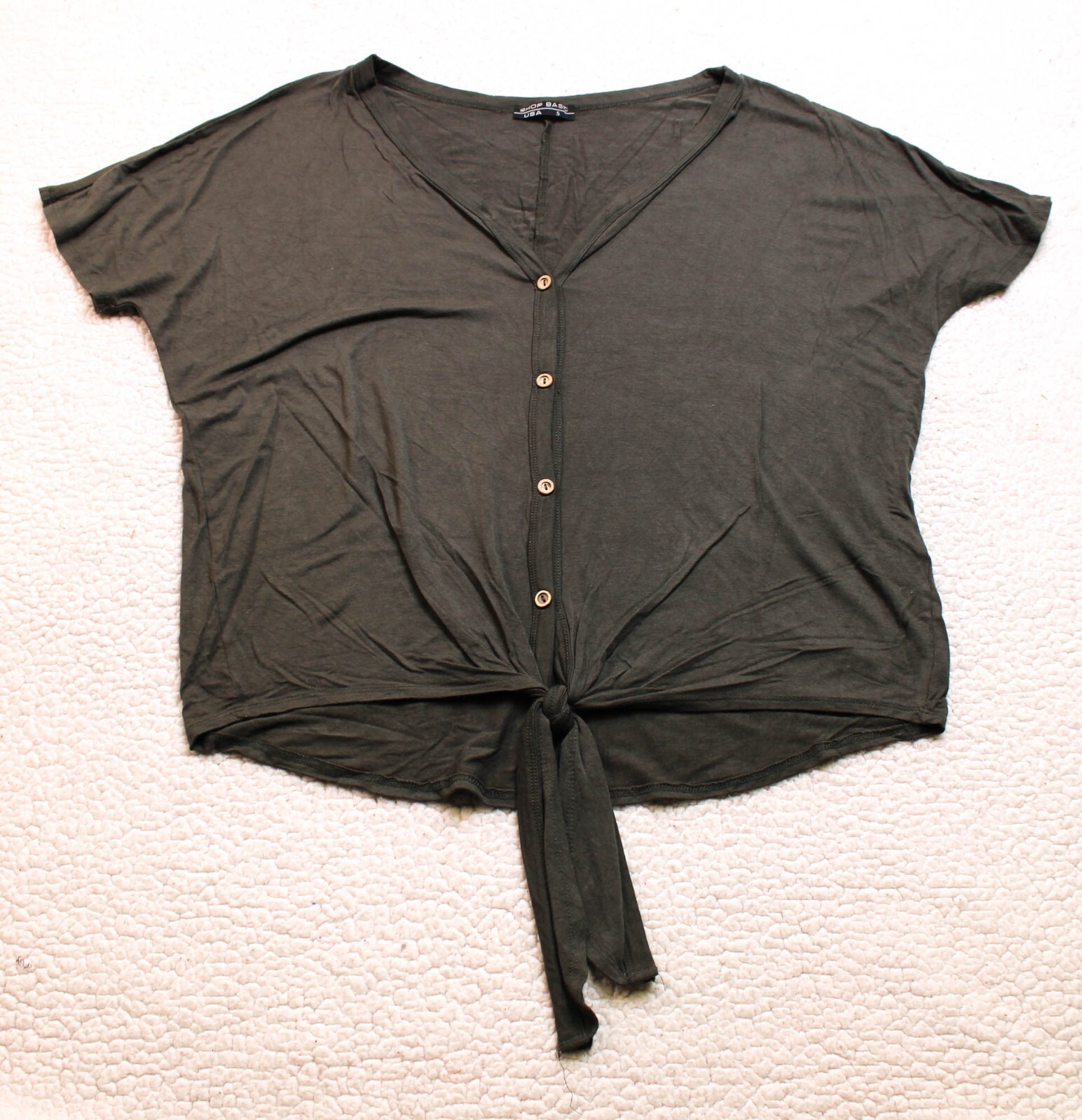 Shop Basic USA Tie Front Button Down Shirt Women'… - image 1