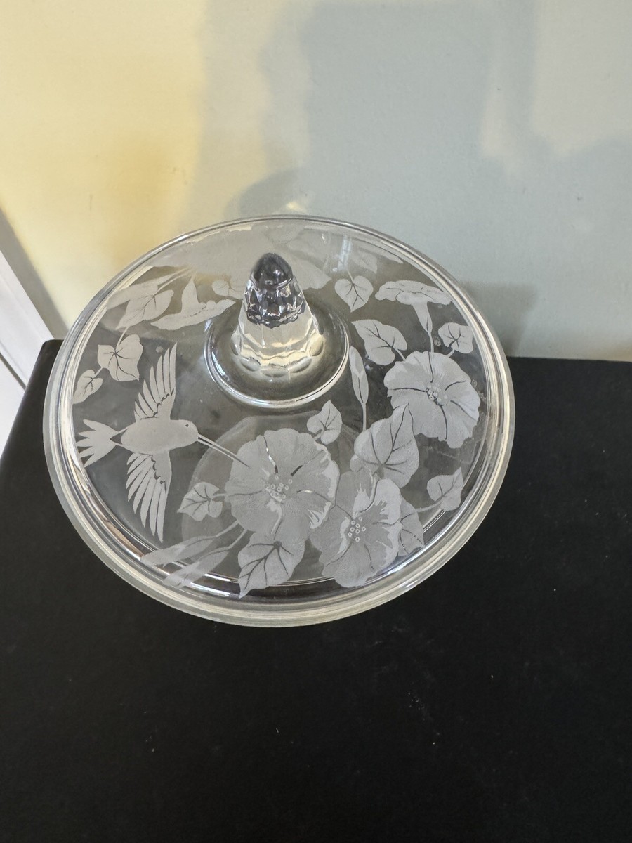 Vintage Avon Hummingbird Crystal Covered Candy Dish - 24% Lead